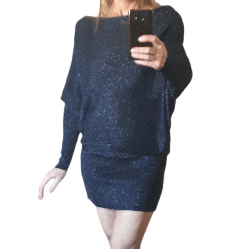 Zara Navy Sparkling Long Sleeve Dress